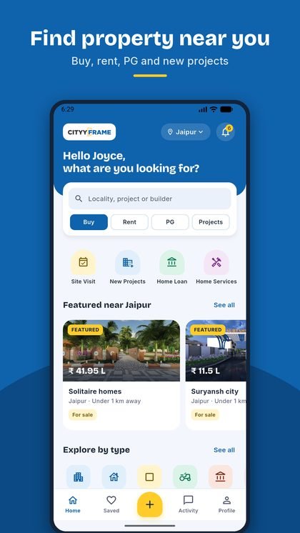Cityyframe app home screen